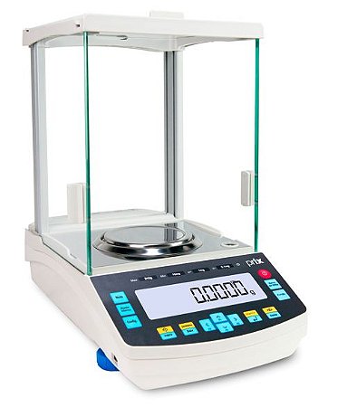 Balança analítica de precisão Toledo Prix Lab, capacidade 220g com legibilidade de 0,01mg (0,00001g). Display LCD, calibração automática interna, proteção contra correntes de ar, interface RS232. Ideal para pesagem de reagentes e padrões. Bivolt.